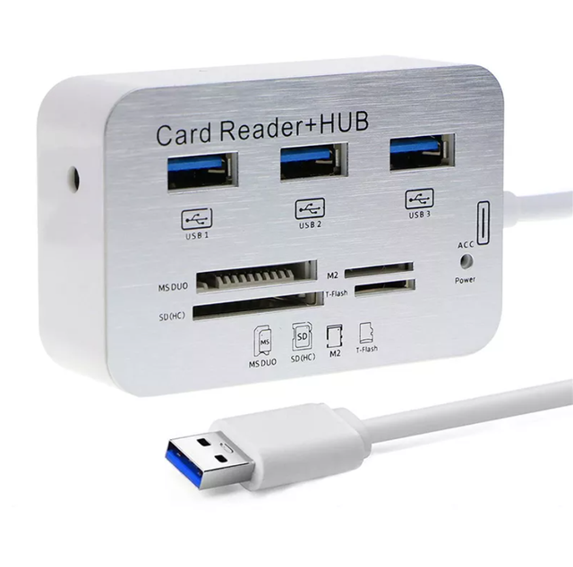 Portable USB 3.0 3-Port Multi-Splitter Card Reader 5Gbps Hub for MS/SD/M2/TF Cards-in Stock