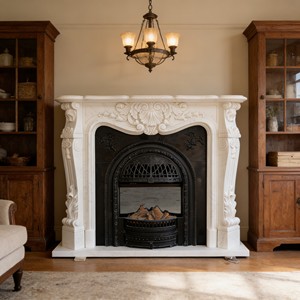 <span class=keywords><strong>Chimenea</strong></span> Eléctrica Blanca Moderna Personalizada, Mueble Decorativo para Sala de Estar de Villa de Lujo, Estilo Europeo Francés con Tallado en Piedra, Nueva - Product Image 1