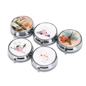 50Mm Ronde Houder Container Medicine Case Kleine Capsule Organizer Metalen Zilveren Opslag Reis Draagbare Roestvrijstalen Pillendoos