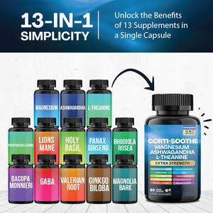 Suplemen Cortisol OEM 13-in-1 Magnesium Complex Kapsul Glycinate L-Theanine Lions Mane Holy Basil 60 Kapsul Vegan untuk Dewasa - Product Image 4