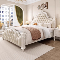 Tempat Tidur Kayu Solid Gaya Vintage Prancis Bernuansa Mewah, Desain Retro Amerika, Kamar Tidur Utama Ganda, Dilengkapi Penyimpanan, Cocok untuk Pernikahan