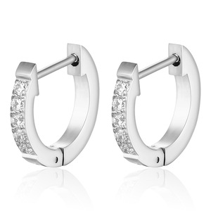 Boucles d'oreilles en acier inoxydable avec diamants, 9 mm, taille brillant ronde, style Huggie Hoop, pour usage quotidien, bijoux unisexes - Product Image 4