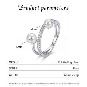 Bague en laiton à double coquille de perle avec bande en zircon cubique – Bijoux en perles de coquillage pour femme, cadeau de mariage - Product Image 6