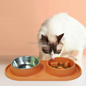 Silicone Mat Spill-Proof Double <span class=keywords><strong>Dog</strong></span> Cat Tigelas Elegante <span class=keywords><strong>Plastic</strong></span> Pet <span class=keywords><strong>Bowl</strong></span> com Aço Inoxidável Durável Alimentador Lento Série Basics - Product Image 5
