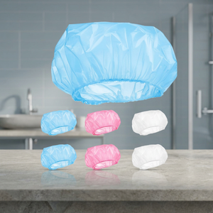 Lot de 6 bonnets de douche jetables écologiques et compostables GE (PLA/PBAT) pour adultes, imperméables, motif uni mignon, 2 couleurs - Product Image 3