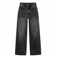 Jean noir délavé pour femme, taille haute, coupe ample, jambe large, extensible, en denim, style décontracté pour tous les jours