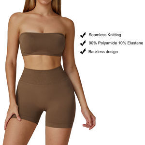 FC 90% 聚酰胺10% 弹性纤维自有品牌运动服无缝运动套装女性无背定制健身套装 - Product Image 3