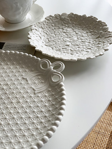 จานแบนทรงตื้นทำจากลูกปัดรูปโบว์เดี่ยวสำหรับเจ้าหญิงงานหัตถกรรมจานเซรามิกแบบตะวันตก - Product Image 3