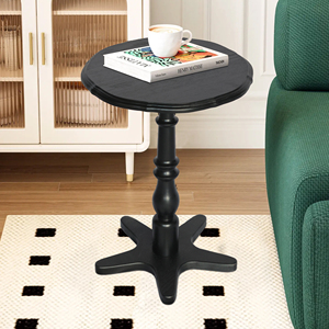 Petite table d'appoint ronde de 15,75 pouces, table d'appoint vintage en bois sur piétement pour salon, chambre à coucher - Product Image 2