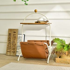 INNOVA <b>Extendable</b> Decorative Modern Home Accent Wooden Metal Side Coffee <b>Table</b> with Leather Rack and Handle for Living Room - Product Image 2