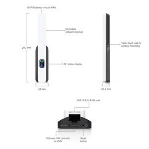 Ubiquiti U5G Compact 5G Backup-Modem PoE Failover für UniFi Gateway Compact 5G RedCap CPE UniFi 5G Backup-Modem W1182 - Product Image 2