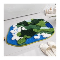 Modern Flower Pattern Green Color High Low Pile Non-Slip Carpet Fluffy Soft Living Room Decoration Plush Rug