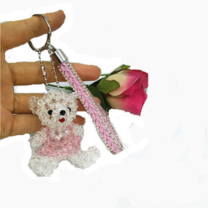 Stocked Pink Eco-Friendly Rose Quartz Light Keychain with UV Printed Rhinestone Bead Doll Decorative Inverted 'V' Shape 5cm