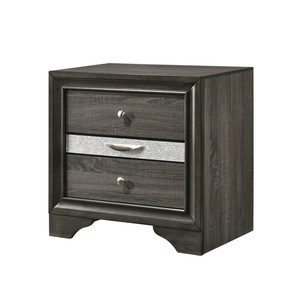Naima Gray Finish Nightstand With Three <b>Drawers</b> <b>Storage</b> Unit Bedroom Furniture - Product Image 1