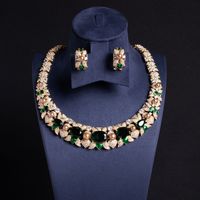 Set Perhiasan Zirkon Batu Permata Campuran Berlapis Emas Tembaga, Kalung & Anting Geometris Warna-warni untuk Wanita, Pesta Malam & Pernikahan