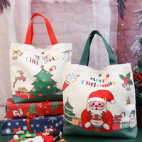 Custom Schattige Santa Claus Draagtas Handtas Full Color Print Xmas Party Decor Etui Kleine Canvas Kerstcadeauzakjes Met Handvat