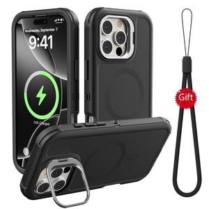 Étui de téléphone portable magnétique de protection contre les chocs Premium 3 couches PC+TPU avec support et dragonne pour <span class=keywords><strong>iPhone</strong></span> <span class=keywords><strong>13</strong></span> 14 15 16 17 Pro Max - Product Image 1