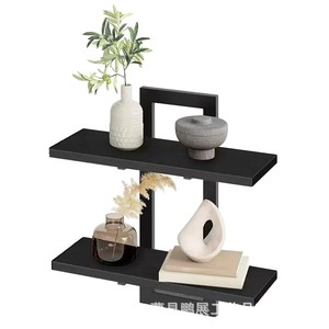 Estante Flotante de Pared de Madera de 2 Niveles con Marco de Metal Negro Quemado, Estante de Almacenamiento Duradero para el Hogar - Product Image 5
