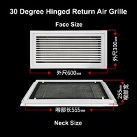 Grille de ventilation murale carrée moderne en alliage d'aluminium, à charnière 30/45 degrés, avec filtre en maille, durable, facilement accessible, pour CVC mural et plafond