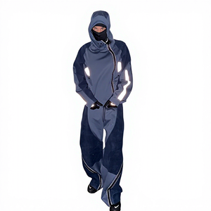 Ensemble de survêtement à capuche personnalisé pour hommes, couleur unie, réfléchissant, thermique, veste zippée et pantalon de sport d'hiver, vente en gros - Product Image 1