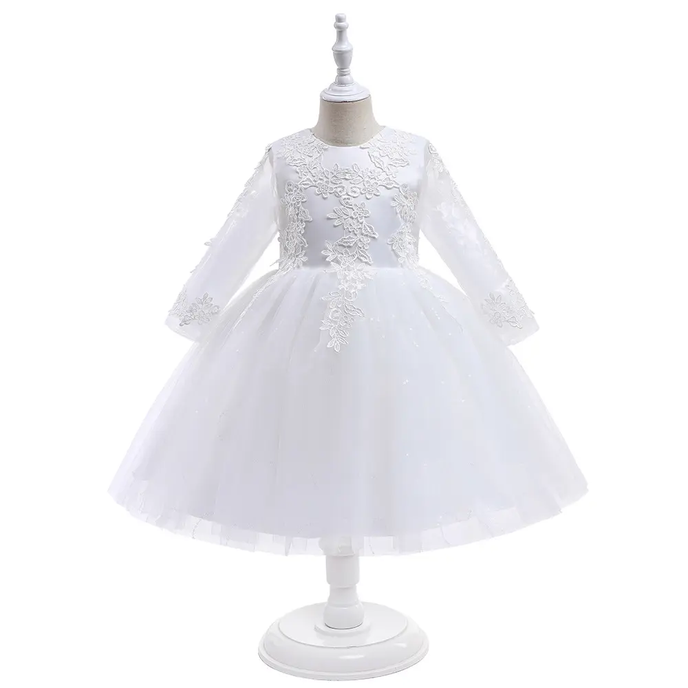 Europe and America custom wholesale children Ball Gown white flower girls embroidery puffy tulle princess dress