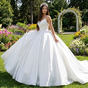 Wx117 Luxury Ivory Bridal Big Ball Gown Sweetheart Soft Satin <b>Wedding</b> Dresses Long Cathedral Train For Women Jancember - Product Image 1