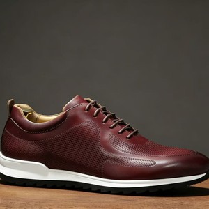 Chaussures décontractées pour hommes en cuir véritable à lacets, bout rond, semelle extérieure en caoutchouc respirante, toutes saisons - Product Image 4
