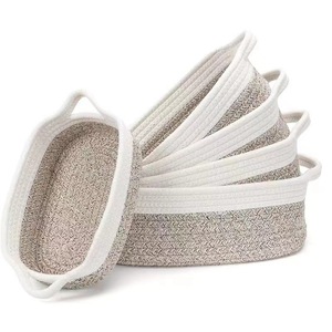 Storage Basket Cotton Rope Rectangle Handmade Desktop Organizer Jewelry Cosmetic Storage With Handles - Product Image 2