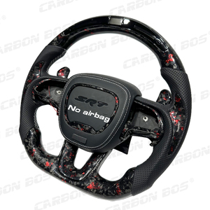Volante Deportivo de 3 Radios para Durango, en Fibra de Carbono Forjada Roja, con Cuero Perforado y LED, Listo para Instalar - Product Image 2