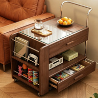 Table d'appoint mobile rétractable pour canapé avec étagères de rangement coulissantes, chariot de rangement multifonctionnel pour salon avec tiroirs