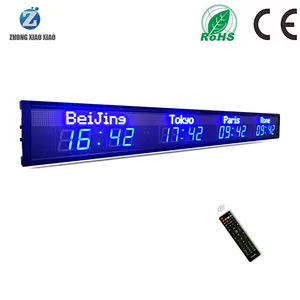 Horloge à 4 fuseaux horaires, horloge multizone, écran d'affichage de l'horloge mondiale numérique LED, écran d'affichage intérieur tout bleu LED