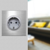 Prise murale de luxe en aluminium brossé argenté 16A, norme EU/UK/US, interrupteur mural 1/2/3/4 voies avec indicateur LED