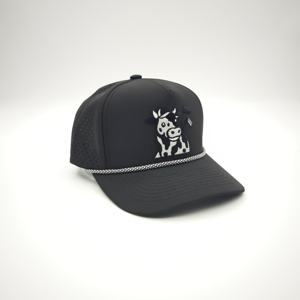 Casquettes de baseball ajustables professionnelles personnalisées à 5 panneaux pour adultes en polyester/coton structuré avec sangle en plastique motif léopard/à pois et étiquette tissée - Product Image 5