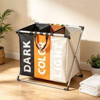Panier à linge pliable à 3 compartiments, en tissu Oxford 600D, avec couvercle en maille, pour salle de sport et buanderie