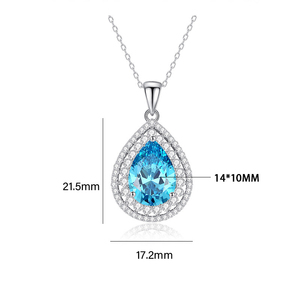 Collier <span class=keywords><strong>pendentif</strong></span> en argent sterling S925, bijoux fins, tendance vintage, <span class=keywords><strong>goutte</strong></span> <span class=keywords><strong>d</strong></span>'<span class=keywords><strong>eau</strong></span>, zircon <span class=keywords><strong>saphir</strong></span> 8A pour femmes - Product Image 2