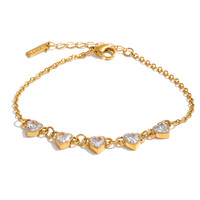 Bracelet chaîne JINYOU 9160 moderne avec cœur scintillant en zircon cubique, hypoallergénique, étanche, plaqué or PVD
