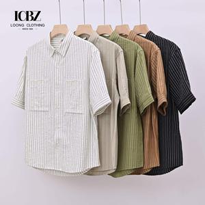 Chemise Homme En Coton Lin Respirante - INSFITY - Manches Courtes - Blanc Blanc - Prêt-à-Porter