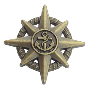 Insignia de metal personalizada, insignia antigua de barco, insignia de pirata, insignia, timón, solapa, estrella, azul marino