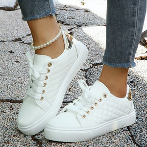 Chaussures de course pour femmes 2025, grande taille, blanc à carreaux, lacets, confortables, respirantes, antidérapantes, semelle intérieure en PU, souples et flexibles - Product Image 3