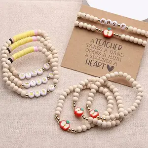 Nuovo braccialetto insegnante personalizzato 2 pezzi bracciali con perline in legno per regali di compleanno regalo insegnante donna