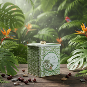 Jungla Tropical de 1.8L, caja cuadrada de Metal de 120x120x137mm con mango de perilla reciclable para bebidas, un exuberante paraíso de la naturaleza y la vida silvestre - Product Image 3