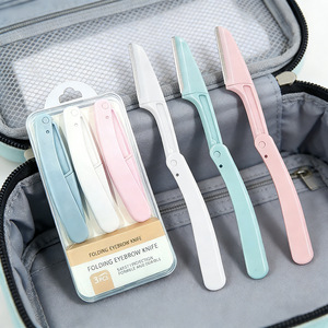 Folding Eyebrow Knife 3Pcs Set Plastic Slanted Tip For Women Makeup Grooming Tool - Product Image 1