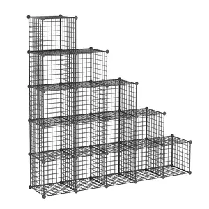 Sıcak satış yığını tel küp organizatör siyah izgara panelleri bitki dekorasyon raf
