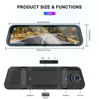 Podofo 9.66 ''kamera dasbor DVR lensa ganda mobil, layar sentuh 1080P cermin DVR rekaman Loop g-sensor penglihatan malam Depan + belakang