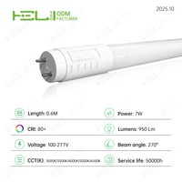 Tubo LED de Vidrio T8 ETL UL de 7W, 2 pies, 950lm, 270 °   Tubo de Protección Contra Fugas de Corriente 5CCT G13, Tipo B, Entrada Simple/Doble para Oficina