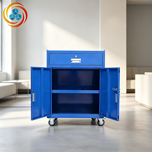 Blue Lockable Tool Cabinet Rolling Storage Locker with <b>Wheels</b> <b>Drawer</b> Double Door Workshop Organizer - Product Image 6
