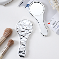 Miroir de maquillage de bureau minimaliste, pliable, portable, design rond compact avec cadre en plastique, poignée confortable, adapté aux étudiants
