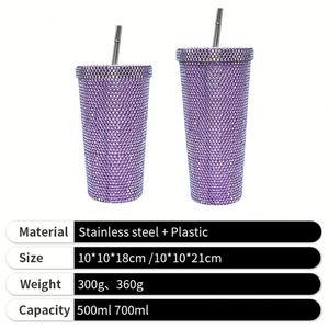 Stainless Steel Vacuum Glitter Water <b>Bottle</b> Studded Bling Diamond Straw Tumbler Rhinestone Tumbler With Lid - Product Image 4