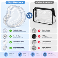 Sac de rangement transparent en forme de cœur, mini et portable, avec fermeture éclair, pour écouteurs, chargeur, accessoires de voyage, avec porte-clés