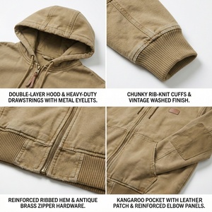 Blouson d'hiver pour homme, vêtement de travail extérieur, fournisseur de premier plan, personnalisé, épais 460 g/m², 100 % coton French Terry, sweat à capuche zippé surdimensionné - Product Image 2